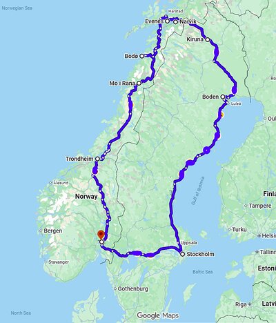 mapb An outline of our route
