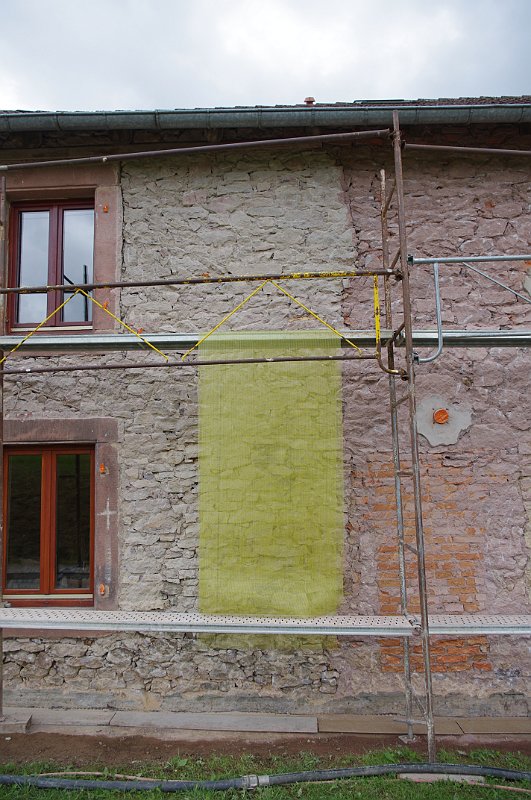 20120611_IMGP4410_KX.JPG - Sheeting ready to be put over the joins in the stonework where cracks have appeared in the past
