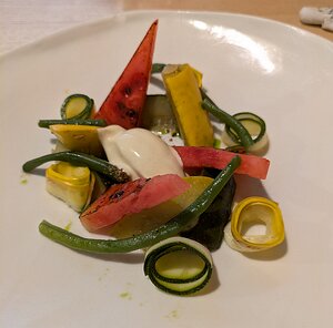 20241010_PXL105430420_Pixel7a-JEB courgette, green bean and watermelon salad with mustard ice and mint oil