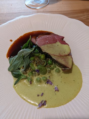 20230617_PXL123429914_Pixel3a-JEB lamb with lentils, green chickpeas and broad beans, sorrel, with a sage sauce and lamb jus