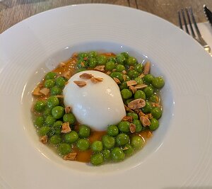 20250801_PXL105842116_Pixel7a-JEB Œuf mollet, velours de tomates, petits pois & amandes torréfiées