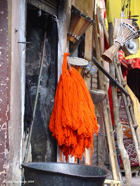 Marrakech063.jpg - recently dyed red yarn in the souk